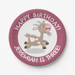 Cute billy goat cartoon personalised birthday paper plate