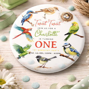 Cute Bird 1st Birthday Party 6 Cm Round Badge