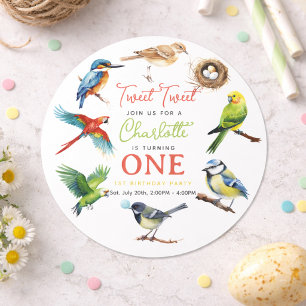 Cute Bird 1st Birthday Party Classic Round Sticker