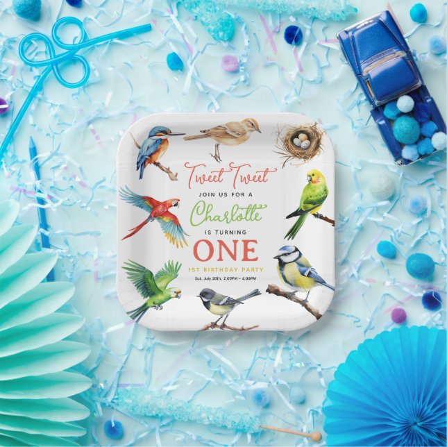 Cute Bird 1st Birthday Party Paper Plate (Party)