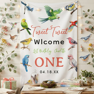 Cute Bird 1st Birthday Party Welcome Banner