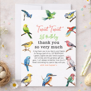 Cute Bird 1st Birthday Thank You Card