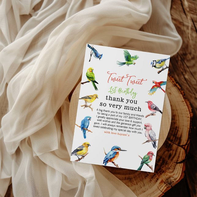 Cute Bird 1st Birthday Thank You Card (Creator Uploaded)