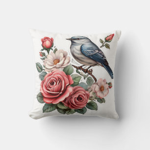 cute bird and flowers cushion