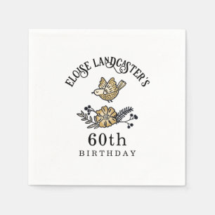 Cute Bird and Flowers Personalised Birthday Napkin
