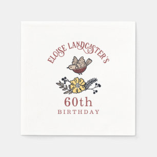 Cute Bird and Flowers Personalised Birthday Napkin