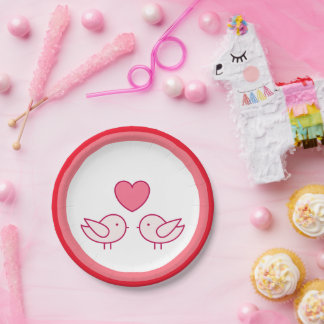 Cute Bird and Heart Love Design Paper Plate
