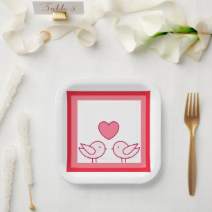 Cute Bird and Heart Love Design Paper Plate