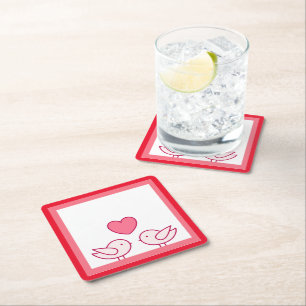Cute Bird and Heart Love Design Square Paper Coaster