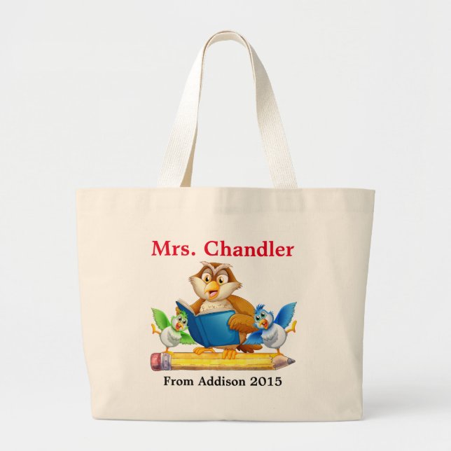 Cute Bird and Owl Teacher Tote Bag (Front)