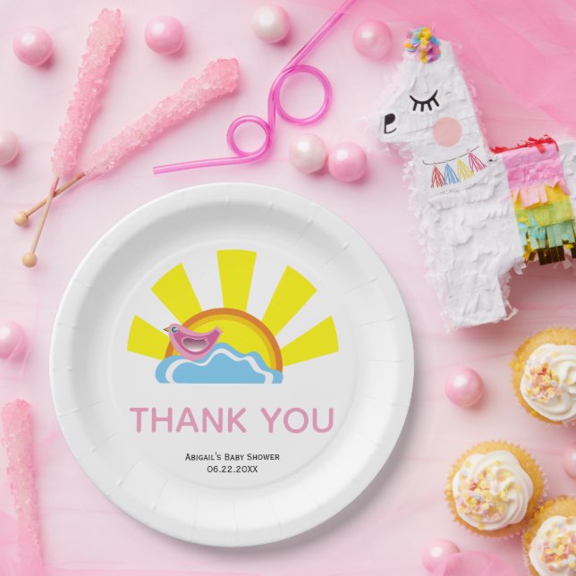 Cute bird and sun Baby Shower Thank You  Paper Plate (Party)
