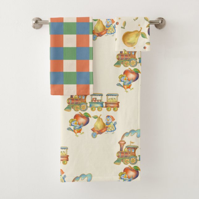Cute Bird Apple Train Towel Set (Insitu)
