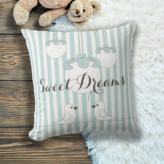 Cute Bird Baby Blue Stripe Nursery / Kids Room Cushion (Creator Uploaded)