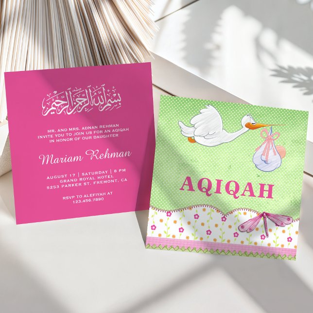 Cute Bird Baby Girl Aqiqah Invitation (Creator Uploaded)