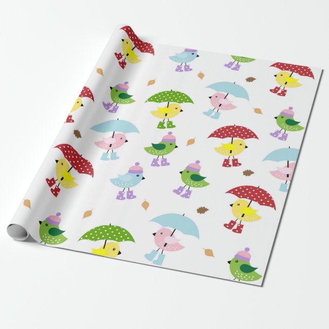 Cute Bird Baby Shower Gender Neutral Wrapping Paper (Unrolled)