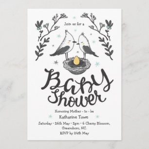 Cute bird baby shower invitation with custom text