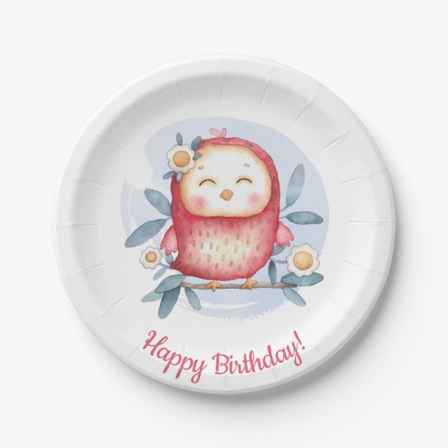 Cute Bird Birthday Paper Plate (Front)