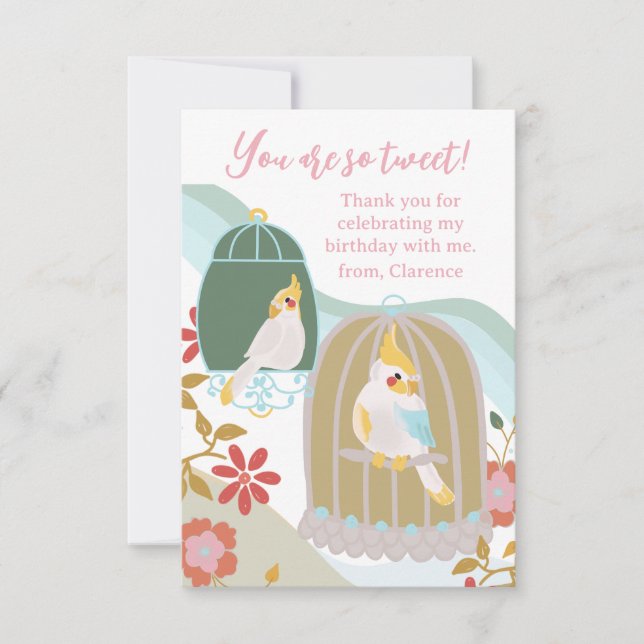 Cute Bird Birthday Thank You Card (Front)