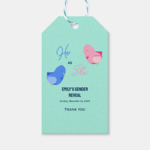 Cute bird boy or girl gender reveal party gift tags
