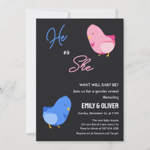 Cute bird boy or girl gender reveal party invitati invitation