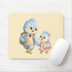 Cute Bird Brother Sister Desk Mouse Pad