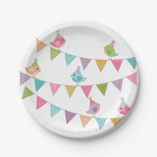 Cute Bird Bunting Paper Plate