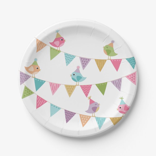 Cute Bird Bunting Paper Plate (Front)