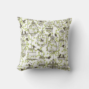 Cute Bird Cages and Birds Sketch Cushion