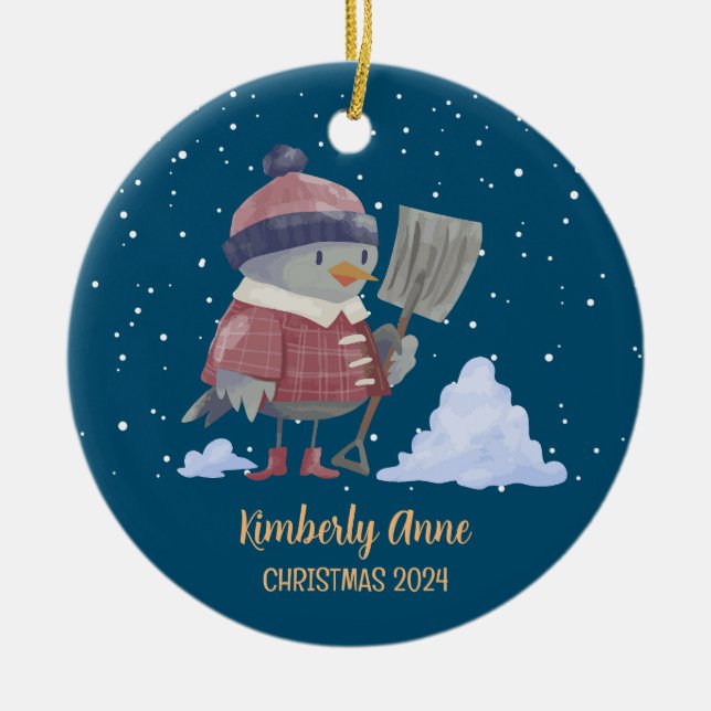 Cute Bird Christmas Animal Snowy Winter Holiday Ceramic Tree Decoration (Front)