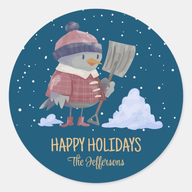 Cute Bird Christmas Animal Snowy Winter Holiday Classic Round Sticker (Front)