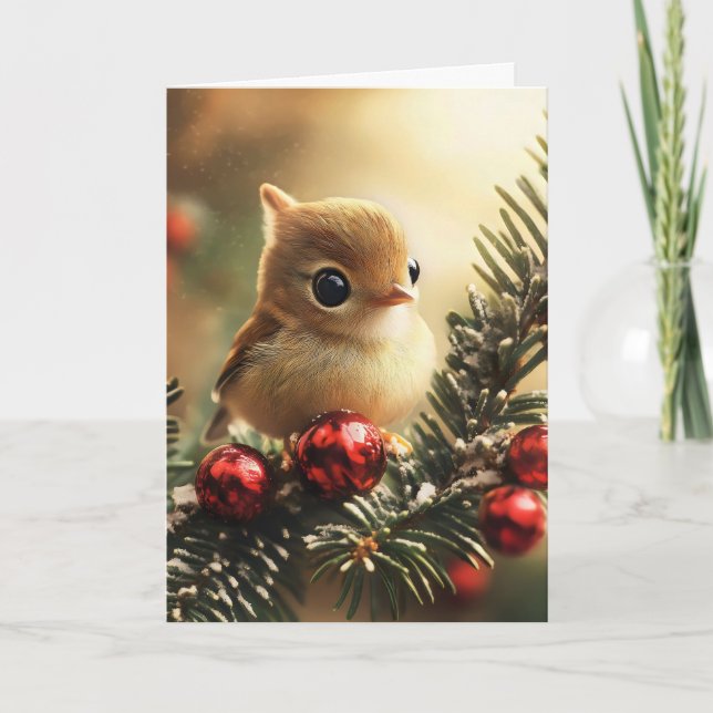 Cute Bird Christmas Tree Holiday Card (Front)