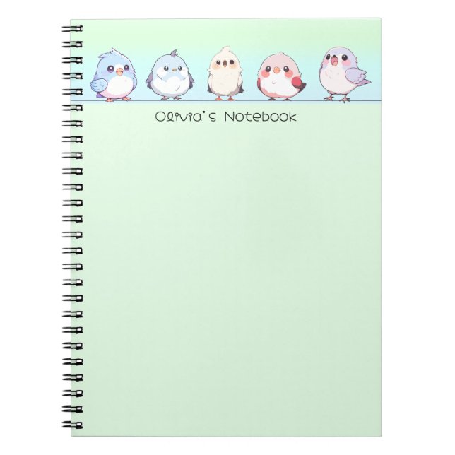 Cute bird colourful gradient Personalised name Notebook (Front)