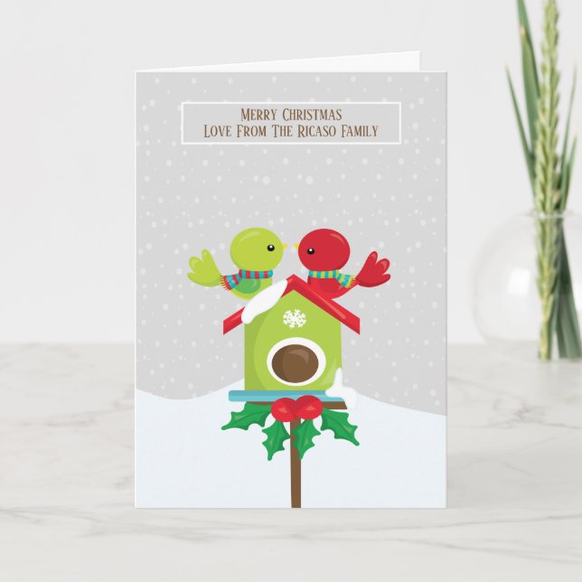 Cute Bird Couple Christmas personalised Card (Front)