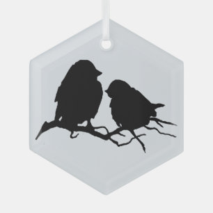 Cute Bird Couple Friends Silhouette Glass Tree Decoration