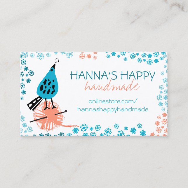 Cute bird crochet hook yarn knitter homespun business card (Front)