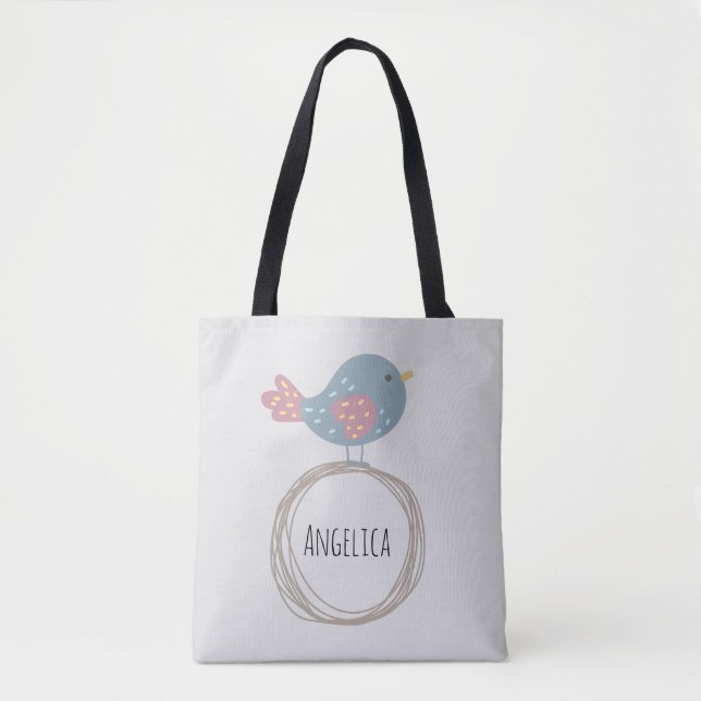 Cute Bird Custom Name Tote Bag (Front)