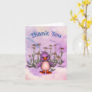 Cute Bird Daisies Personalised Thank You Card