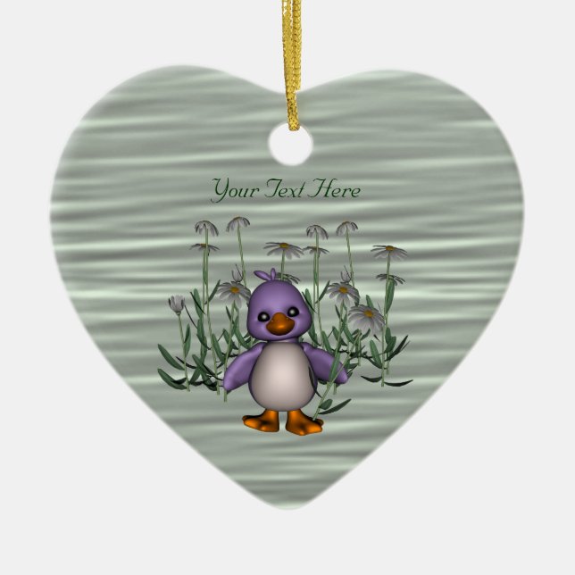 Cute Bird Daisy Flowers Customisable Ornament (Front)