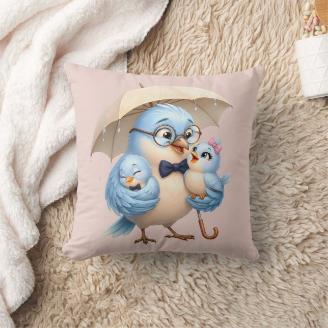 Cute Bird Family Throw Pillow gift (Blanket)
