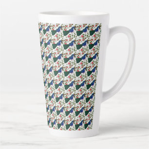 Cute Bird Floral Pattern   Colorful Blue Bird with Latte Mug