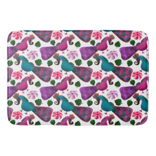 Cute Bird Floral Pattern   Colourful  Birds Bath Mat
