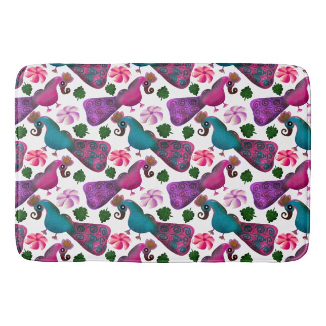 Cute Bird Floral Pattern | Colourful  Birds Bath Mat (Front)