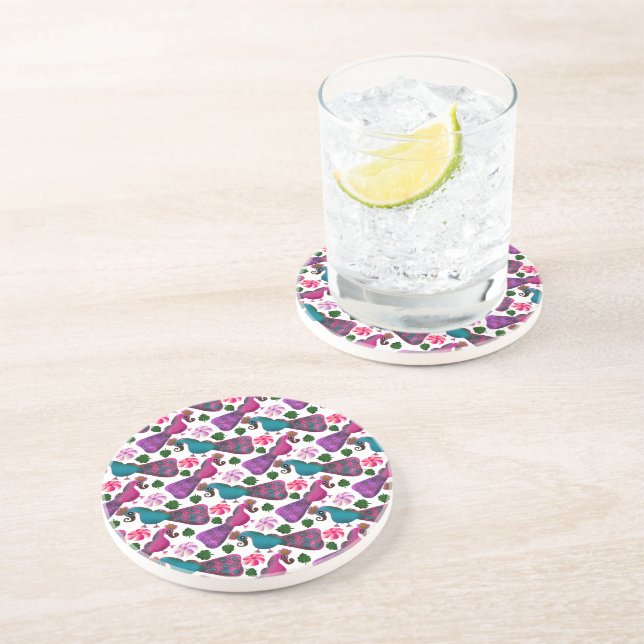 Cute Bird Floral Pattern | Colourful  Birds Coaster (Side)