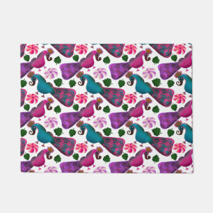 Cute Bird Floral Pattern Colourful Birds Doormat
