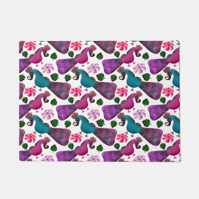 Cute Bird Floral Pattern | Colourful  Birds Doormat (Front)
