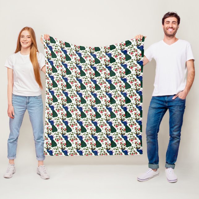 Cute Bird Floral Pattern | Colourful Blue Bird wit Fleece Blanket (In Situ)
