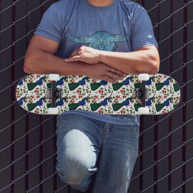 Cute Bird Floral Pattern | Colourful Blue Bird wit Skateboard (Outdoor 3)