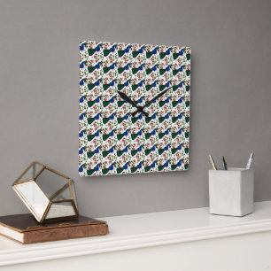 Cute Bird Floral Pattern   Colourful Blue Bird wit Square Wall Clock