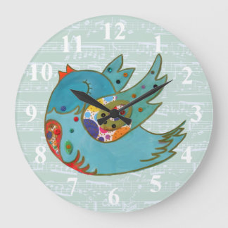 Cute bird flying and singing large clock