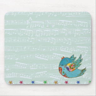 Cute bird flying and singing mouse mat